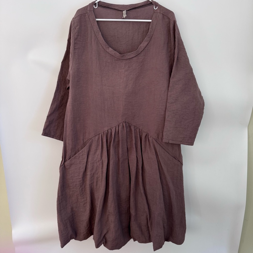 Cynthia Ashby Oversized Balloon Hem Scoopneck Long Sleeve Dress Brown size XL